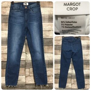 Paige Margot Crop Jeans Women’s 25 Blue Denim Raw Hem Stretch (Inseam 24)
